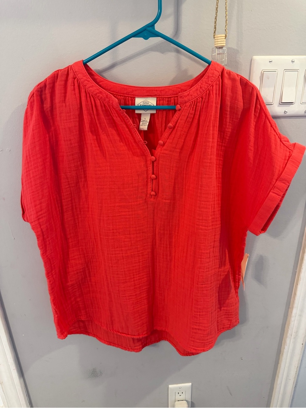 St. John's Bay Red Button-Front Gauze Blouse
